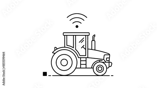 Smart farming tractor line icon for agricultural technology and automation