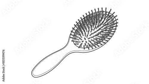 Paddle Hairbrush for Grooming and Personal Care Line Art Illustration