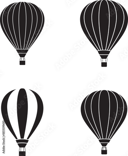 Four black and white hot air balloons silhouette illustration