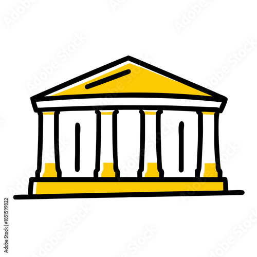 A Yellow Courthouse Icon Against a Black Background