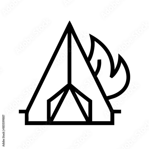 Bonfire and tent scene in darkness creating outdoor adventure