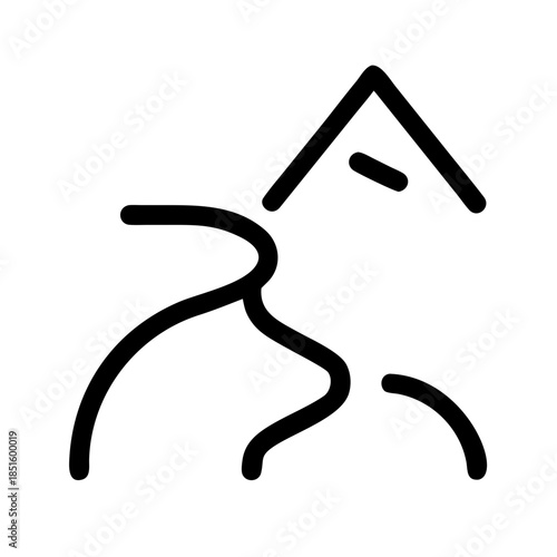 Minimal Vector Mountain With Winding Stream In Daylight