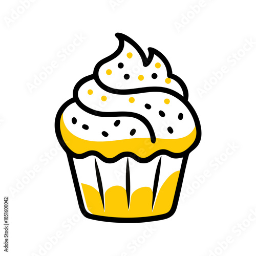 Stylized cupcake with yellow frosting on a black background