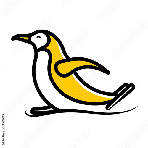 Yellow Penguin Icon in Flight Against a Black Background