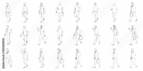 A collection of line art illustrations depicting men in business attire walking