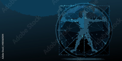 Abstract digital art featuring a human silhouette inside a polygonal oval shape