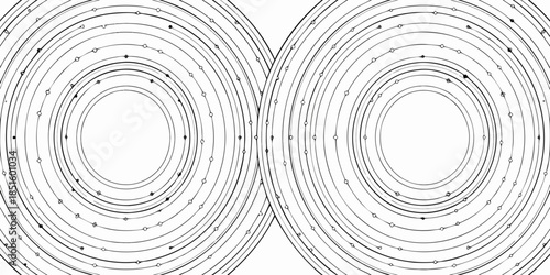 Symmetrical abstract design featuring two interconnected circular spiral patterns
