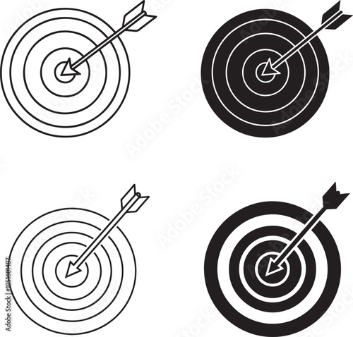 Four targets with arrows in solid silhouette and line art styles 