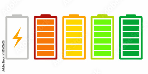 Illustration of battery charge levels ranging from empty to full
