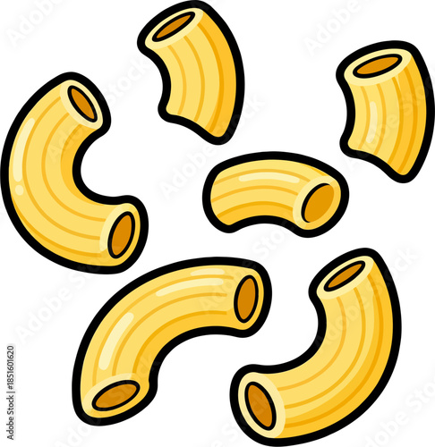 Scattered cartoon elbow macaroni pasta flat vector illustration