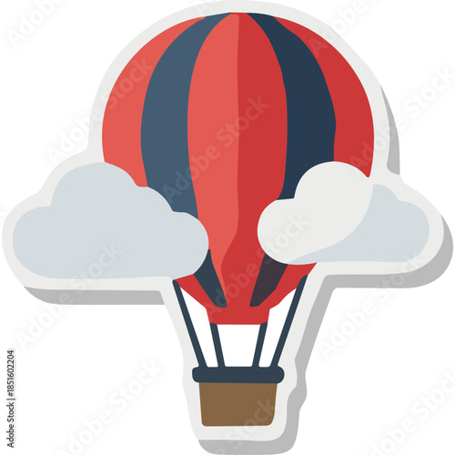 Red and Blue Hot Air Balloon Icon with Clouds