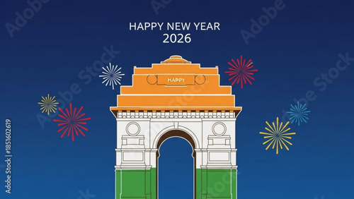 Vibrant happy new year 2026 celebration graphic with colorful confetti and bold typography on clean white background
