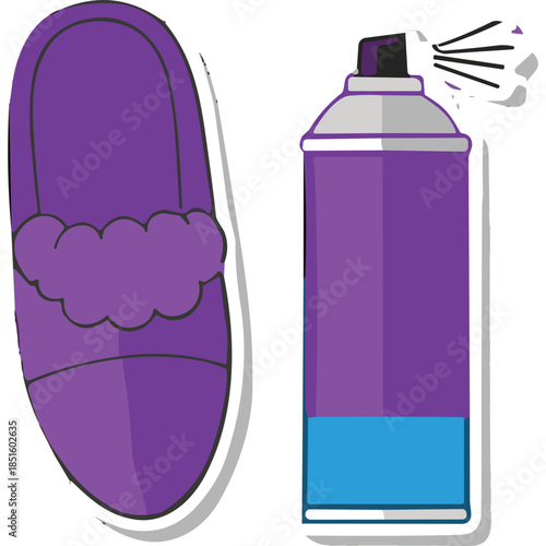 Purple Slipper and Spray Can Cartoon Illustration