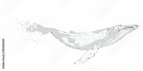 A low poly rendering of a majestic humpback whale breaching the ocean surface