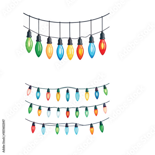 Christmas Light String Vector Illustration Set