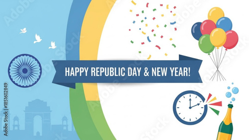 Celebrate Republic Day India New Year with Joyful Festive Decorations and Colorful Balloons Confetti