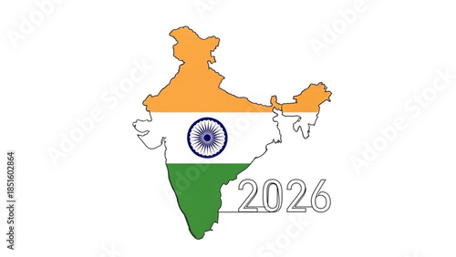 Indian Map with Flag Colors and 2026 Year Marked on It, Symbolizing National Pride and Future Goals