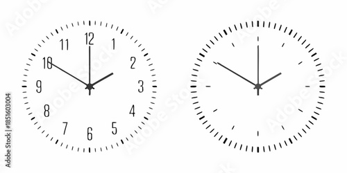 Two analog wall clocks displaying different times in a simple illustration