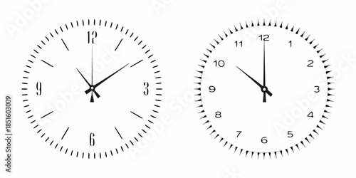 Two analog clocks displaying different times on a white background