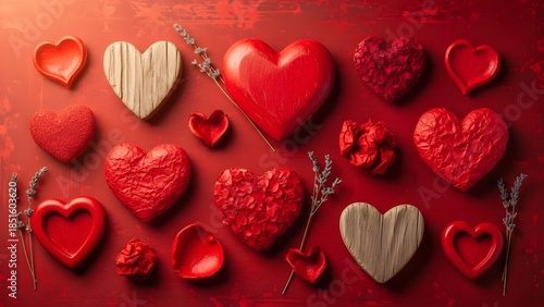 Rustic Aesthetic Red Hearts Background for Valentine's Day Celebration