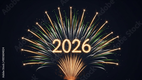 Vibrant Fireworks Celebrate New Year 2026 with Sparkling Lights and Colors in the Dark Night Sky with Joyful Festive Atmosphere