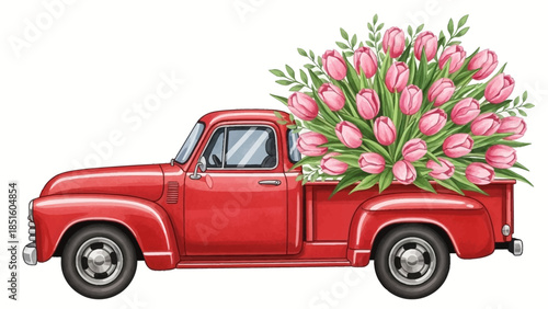  A Vintage Truck with a Bed Full of Pink Tulips