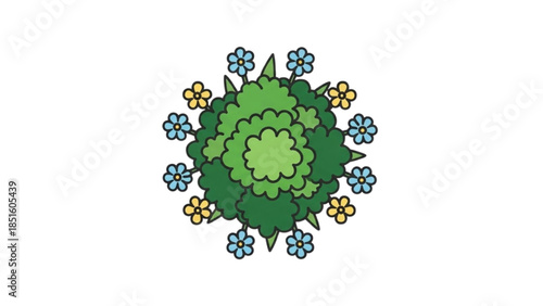 Illustration of a virus surrounded by flowers in a digital artwork