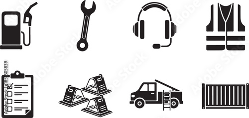 Black Icons for Industrial and Service Industry Tools and Equipment gas pump fuel dispenser