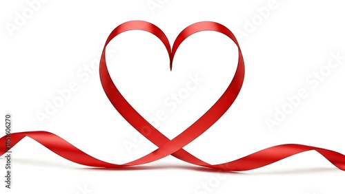 Red Ribbon Forming a Heart Shape on White Background