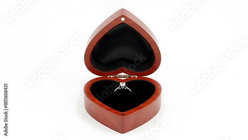 Open Heart-Shaped Wooden Ring Box with Diamond Engagement Ring
