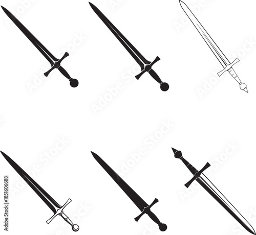 Collection of medieval swords in various styles and designs