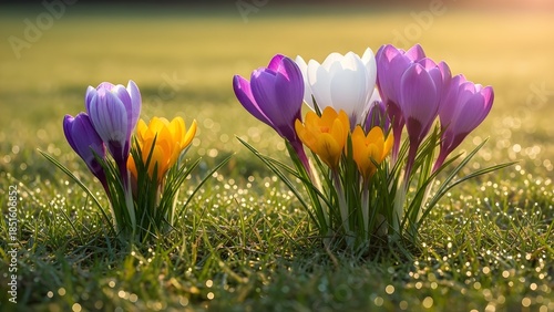 purple crocuses in the grass
blossom, tulip, bloom, field, petal, yellow, tulips, pink, purple, flower, flora, grass, season, beautiful, easter, color, violet