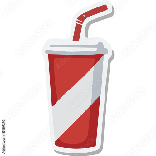 Red and White Striped Soda Cup with Straw Sticker