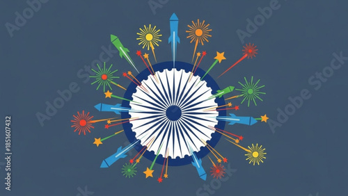 Vibrant Diwali Celebration with Fireworks and Traditional Indian Elements, Symbolizing Joy and Festivity in a Colorful Display