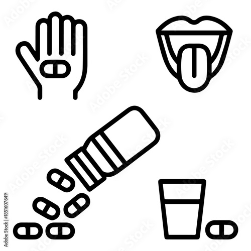 eating a pill icon set,  taking a pill vector set