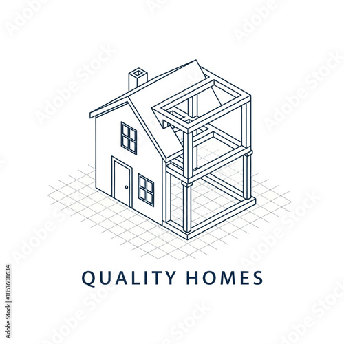 Modern House Construction Blueprint with Quality Homes Text.