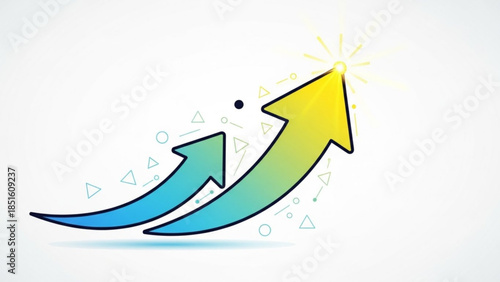 Ascending Arrows: A vibrant illustration showcasing the concept of growth, progress, and forward momentum. Two arrows, one rising above the other, suggest a visual metaphor of continuous improvement.