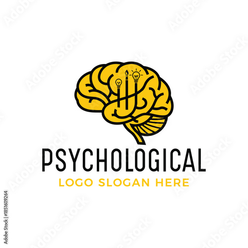 Psychological logo with creative brain design and light bulb concept