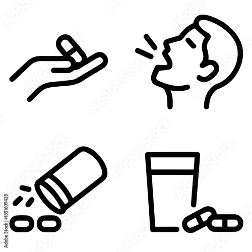 eating a pill icon set,  taking a pill vector set