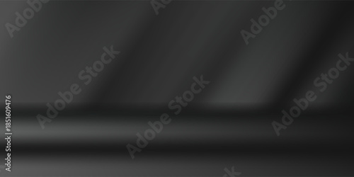 Limbo black background. Abstract dark gradient backdrop. Color wall of studio, room, stand for product display or photo. Modern banner with empty place for advertising text. Vector illustration.