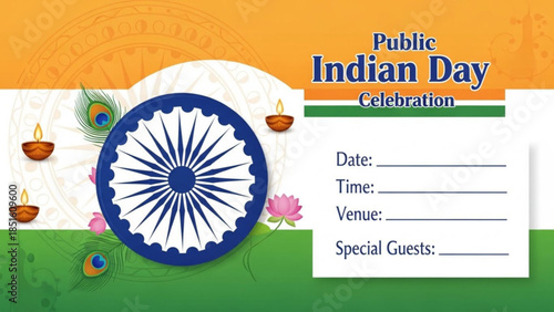 India Public Day Celebration Invitation: Celebrate the spirit of India, honoring its heritage and unity through a beautifully designed invitation. Invite everyone to join in the festive cheer.