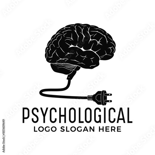 Psychological logo with brain and plug for mental health branding