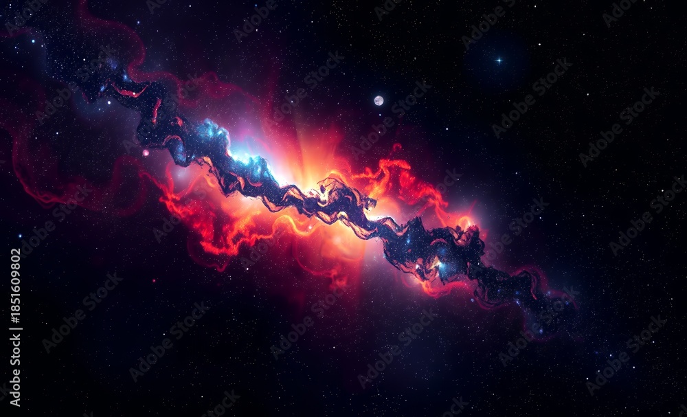 Fototapeta premium Abstract cosmic illustration with vibrant galaxy nebula on black background meteor abstract background meteor galaxy space background sky universe star astronomy cosmos