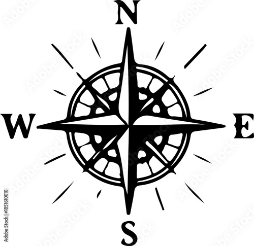 Detailed Vector Icon of Nautical Compass with Directional Arrows