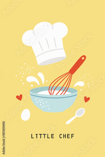 Little Chef Cooking Set with Whisk Bowl and Eggs for Baking Hobby Culinary School and Family Kitchen Concept