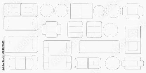 An assortment of various furniture outlines displayed in a grid arrangement