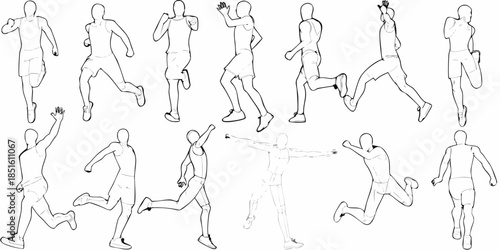 Dynamic figures in motion a collection of running and active poses outlined