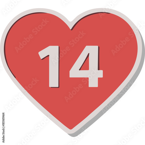Red Heart with Number 14 - Valentine's Day Graphic