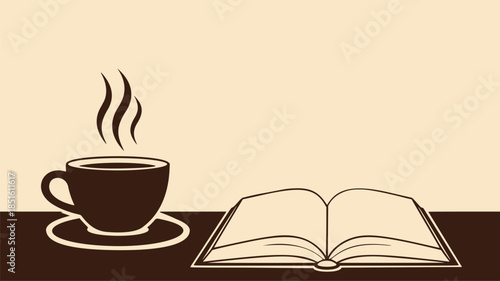Minimalist coffee mug and open book illustration on table