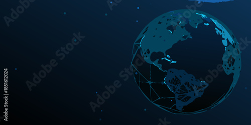 A digital earth representation with polygonal lines against a dark space backdrop